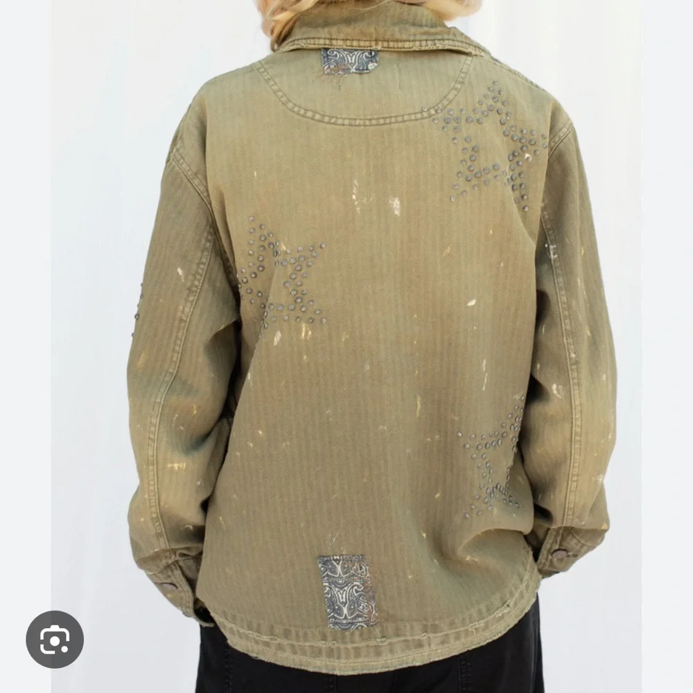 Free People We The Free Selene Studded Military Jacket in Olive Green - Picture 3 of 10